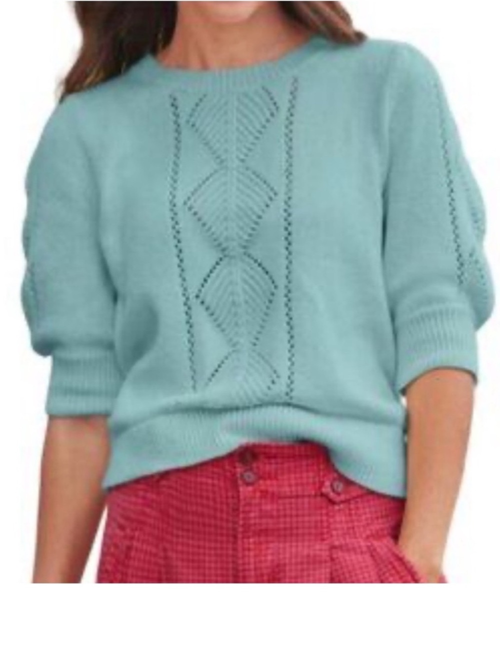 Sundance Catalog Aqua Pointelle Short Sleeve
"Mallory Sweet Sweater" S
NWT
